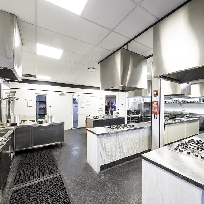 Kitchen for commercial cookery classes at Barrington College